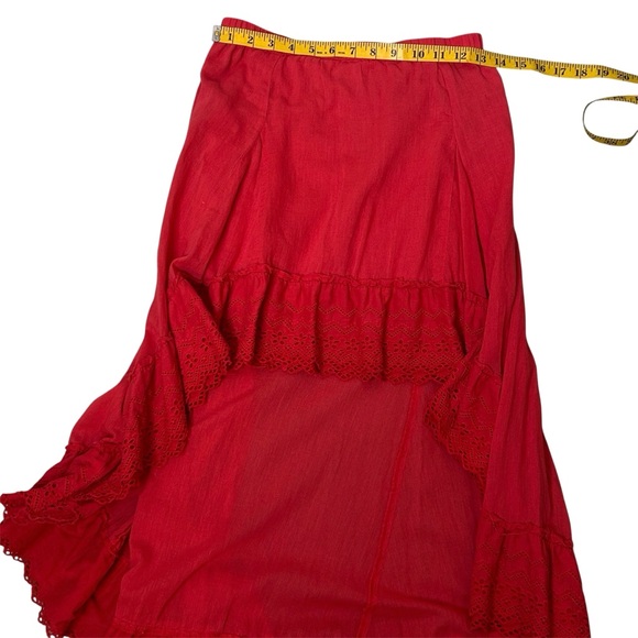 Billabong So Dreamy Washed Red High-Low Cotton Maxi Skirt Eyelet Lace Hem Sz S - Picture 8 of 11